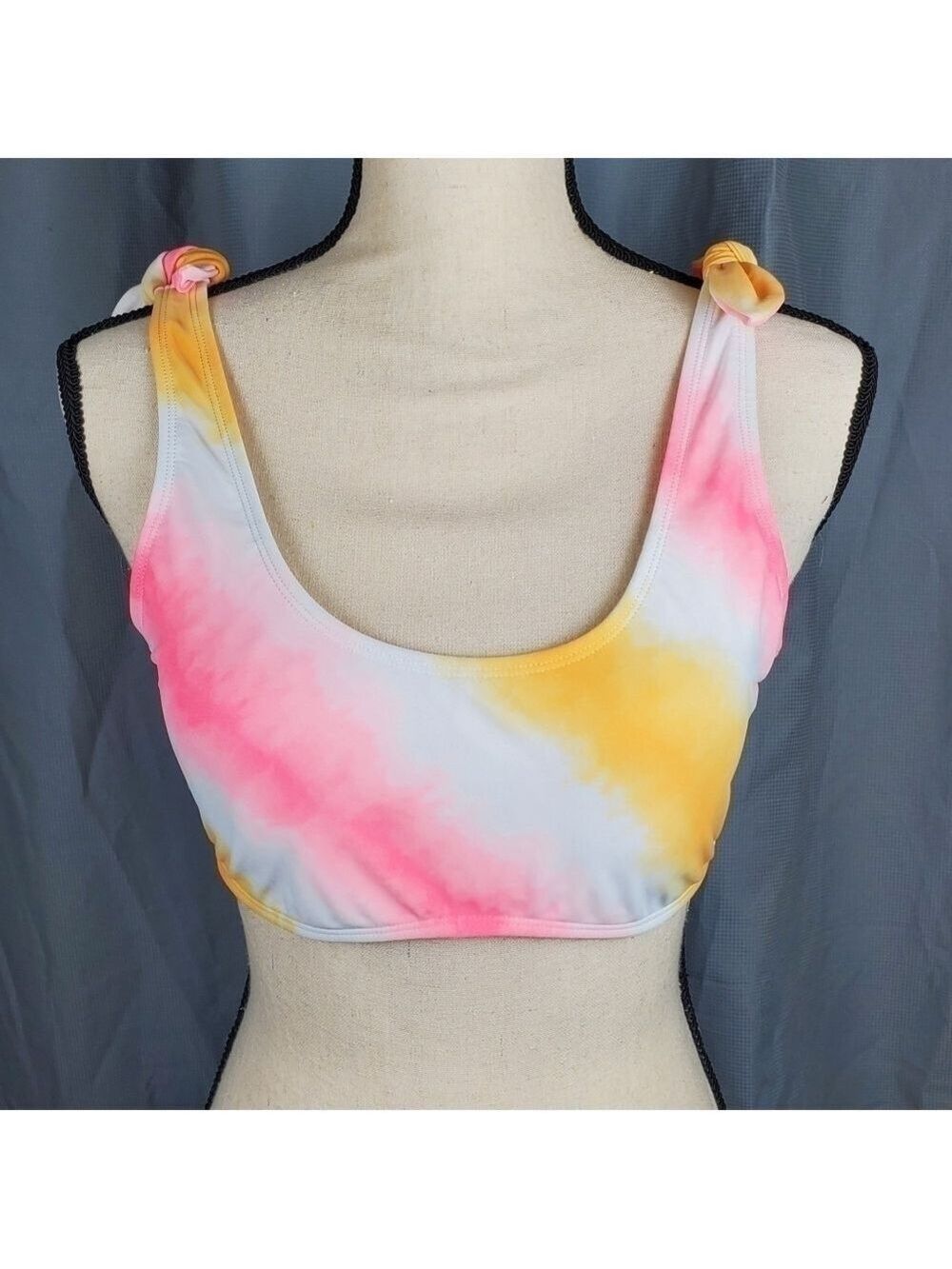 NWT Arizonia Jean Co. pink/yellow/white bikini top, size L